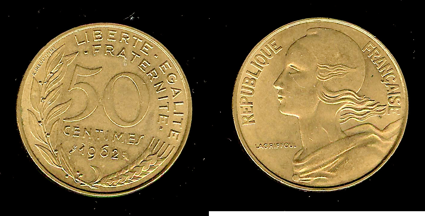 50 centimes Marianne, col à trois plis 1962 Paris SPL-
